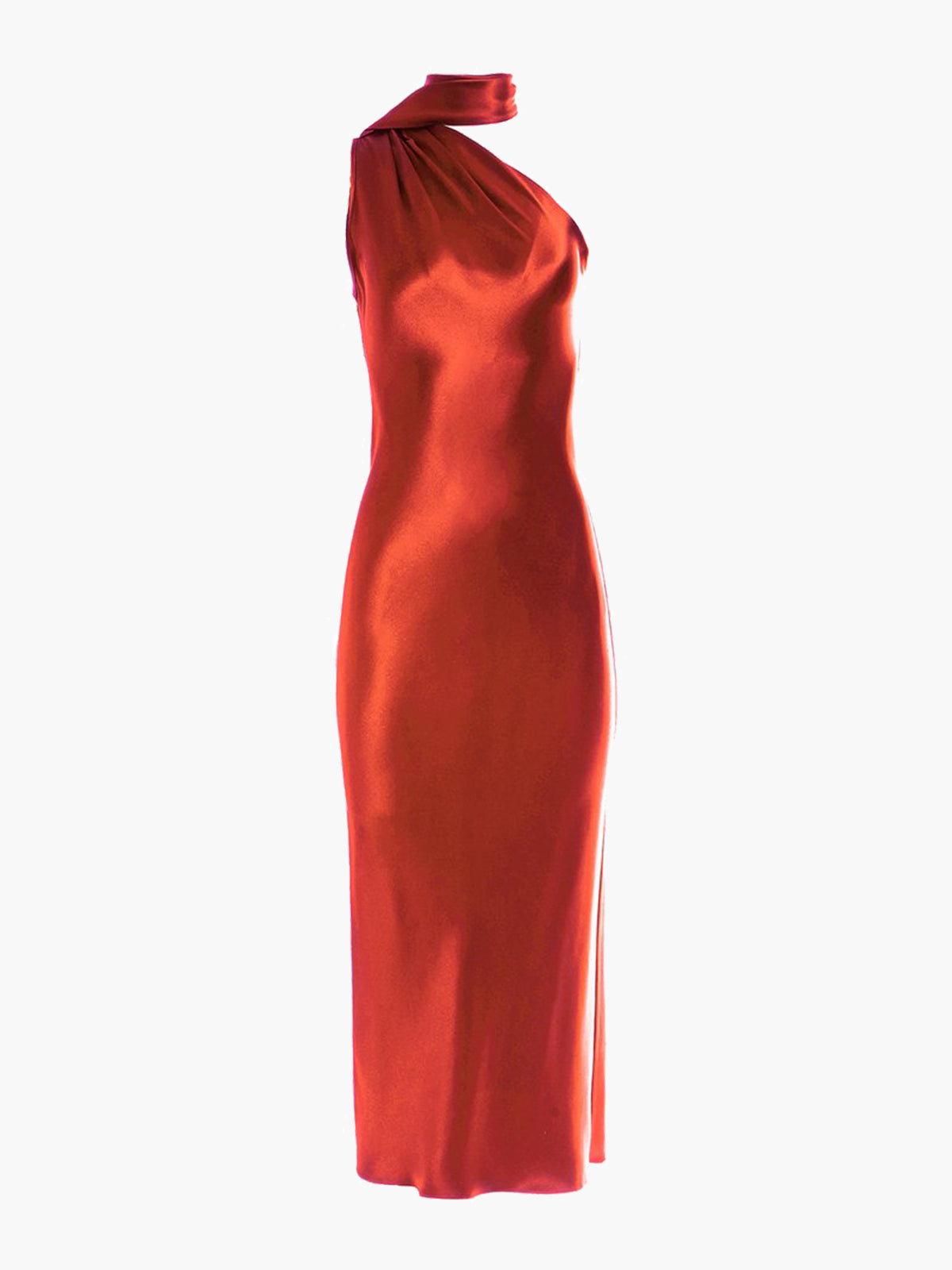 One Shoulder Bias Dress With Scarf | Burnt Orange One Shoulder Bias Dress With Scarf | Burnt Orange - Fashionkind