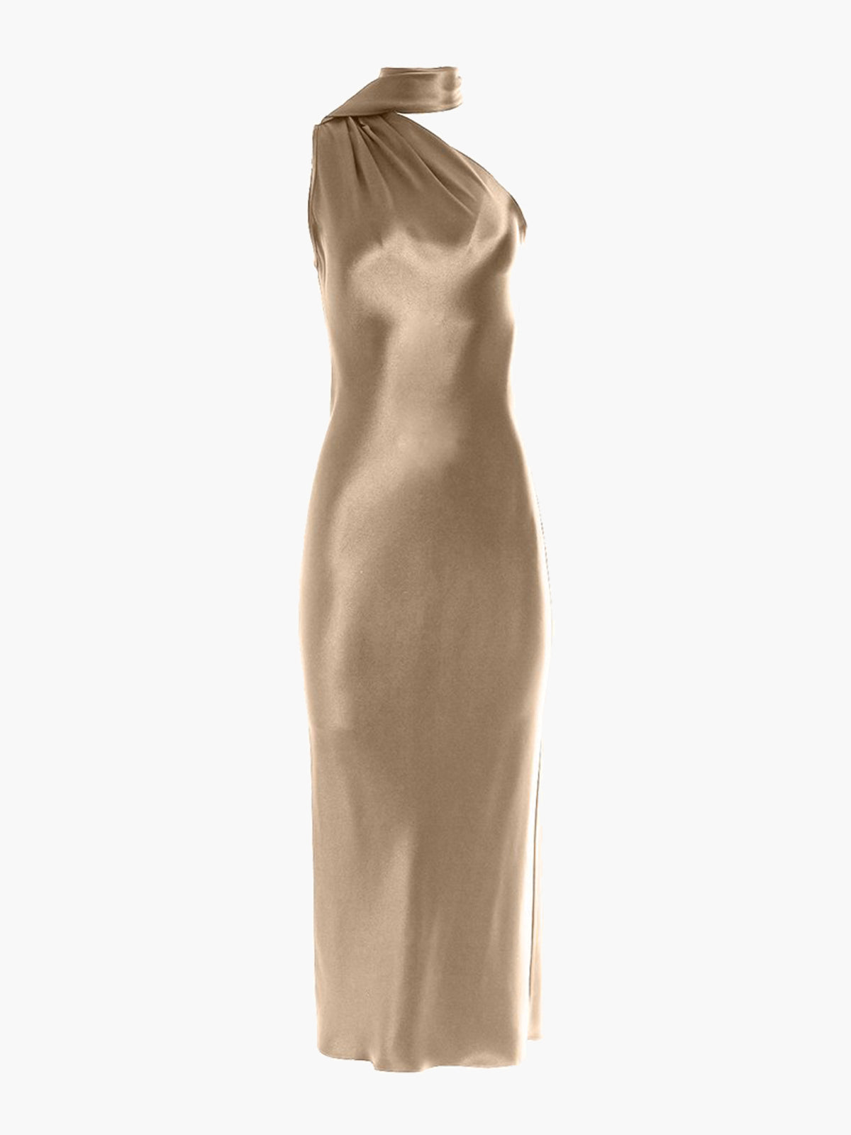 One Shoulder Bias Dress With Scarf | Champagne One Shoulder Bias Dress With Scarf | Champagne - Fashionkind