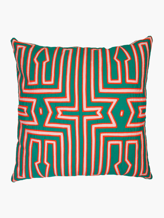 Large Kuna Cushion | Muted Green/Orange/Blush