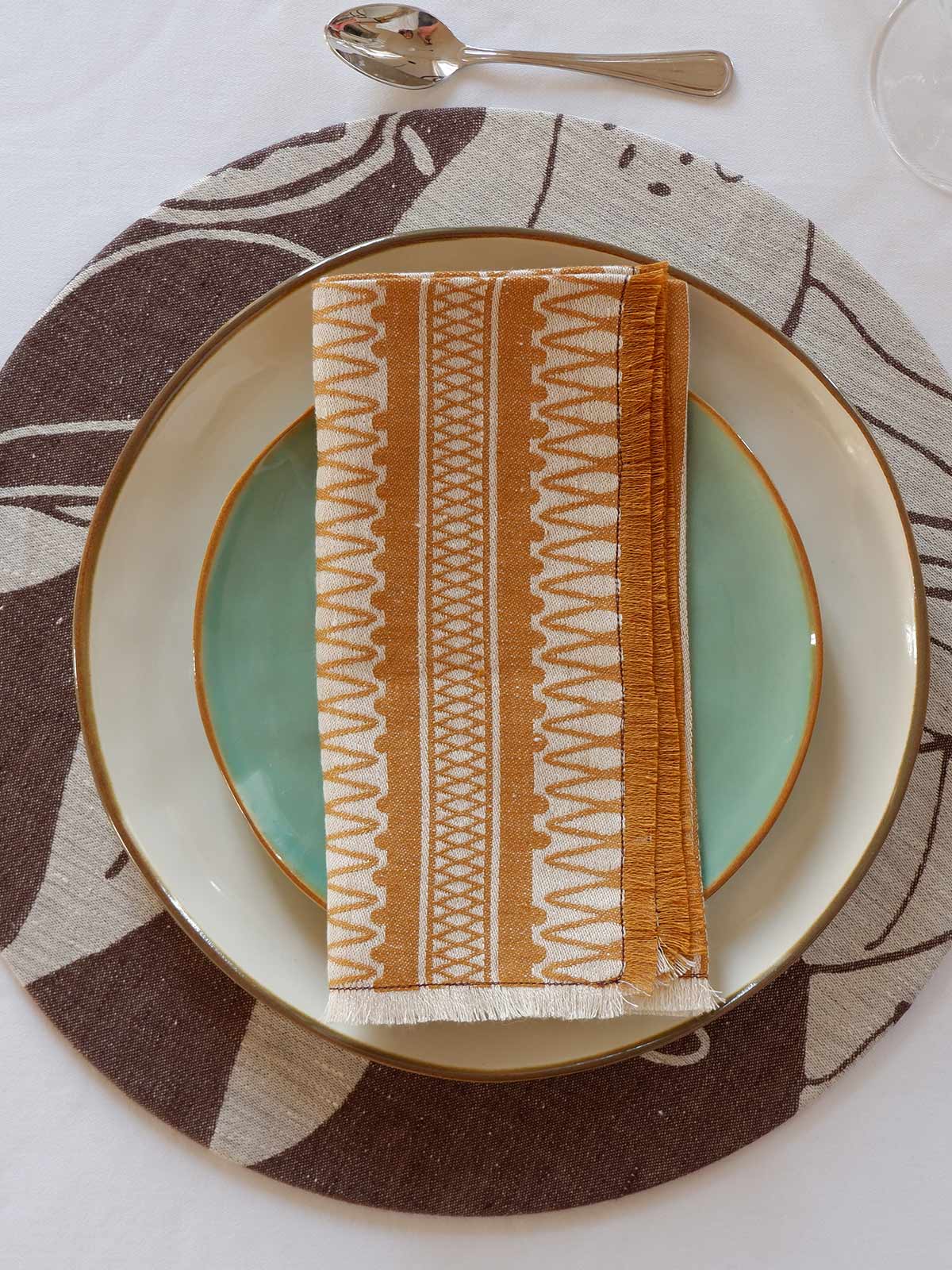 Linen Damask Cesta Set of 2 Linen Napkins | Giallo Rame Linen Damask Cesta Set of 2 Linen Napkins | Giallo Rame