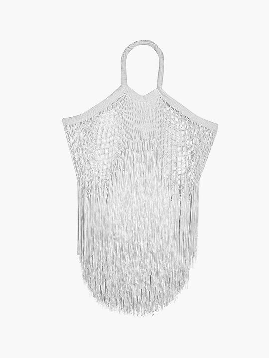 Large Fringe Tote | White