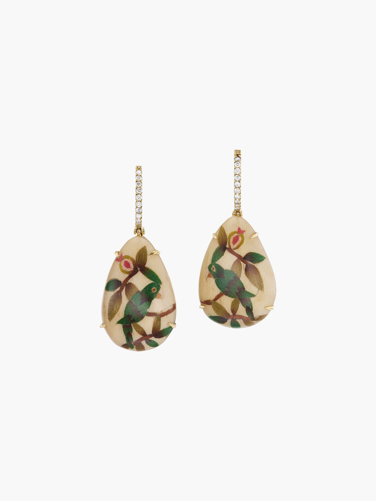 Drop Marquetry Earrings | Guava and Parrot on Cream