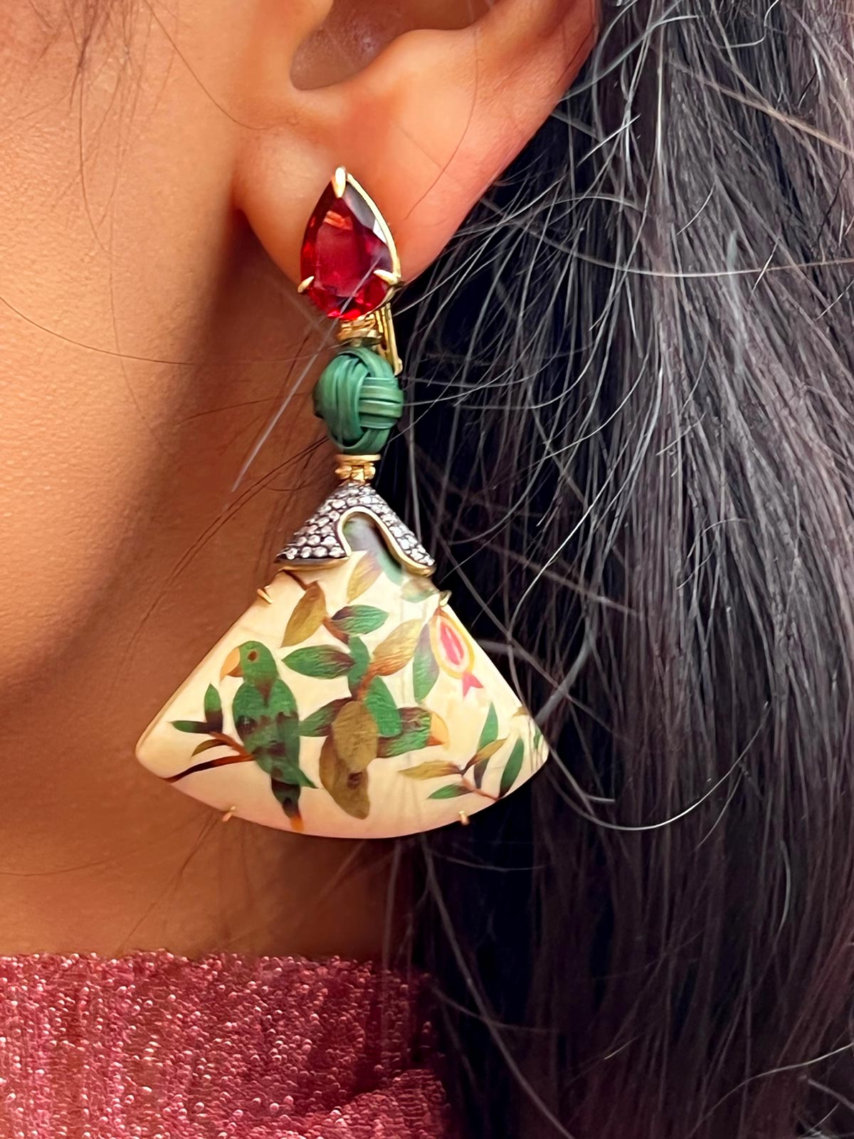 Marquetry Drop Fan Earrings Marquetry Drop Fan Earrings