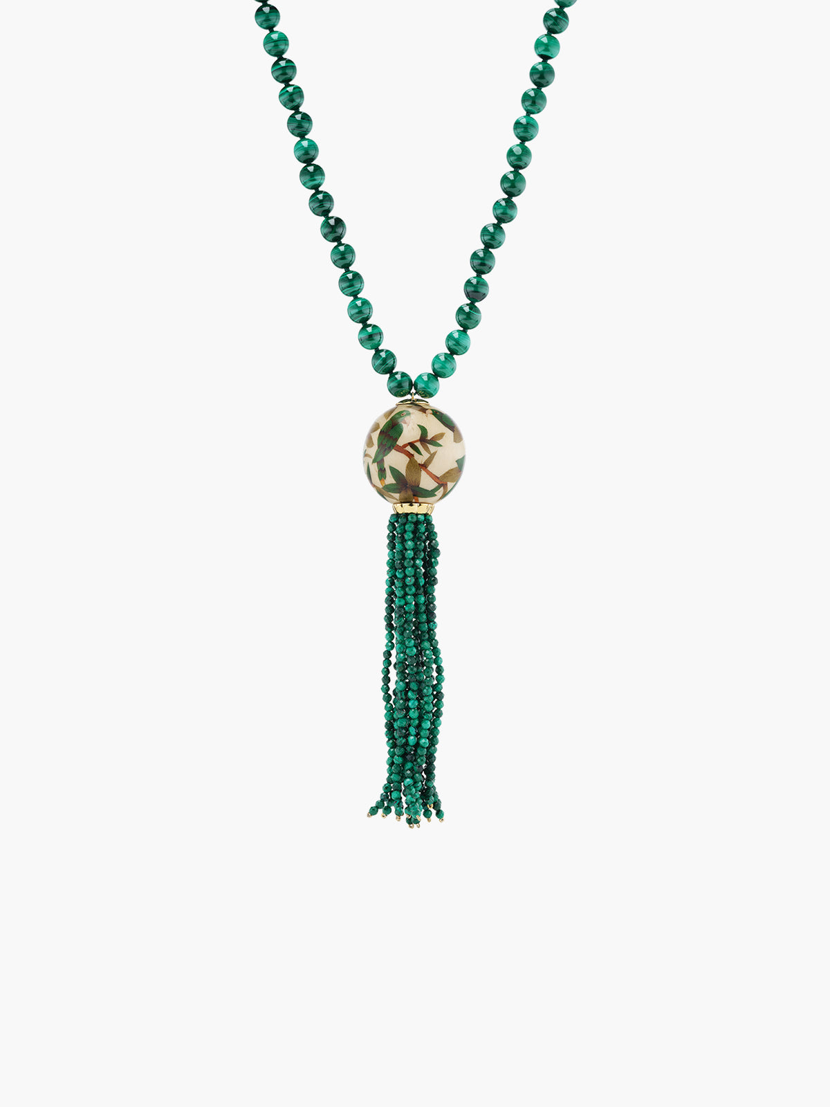 Green Malachite Mala Necklace | Guava and Parrot on Taupe Green Malachite Mala Necklace | Guava and Parrot on Taupe