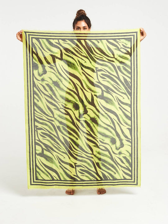 Fringed Sarong Scarf | Neon Zebra