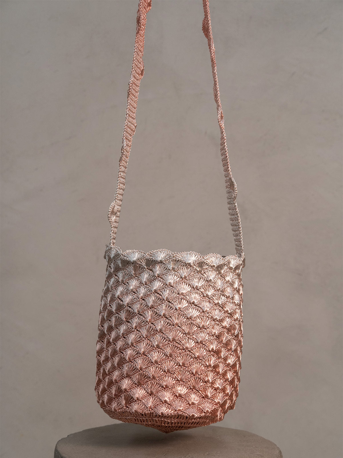 KAIA Seashell Handbag Long Strap | Silver Plated Copper and Gold Rose KAIA Seashell Handbag Long Strap | Silver Plated Copper and Gold Rose