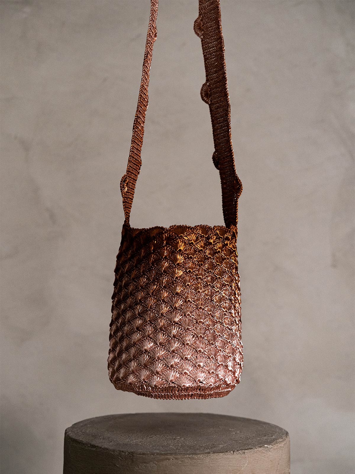 KAIA Seashell Handbag Long Strap | Silver Plated Copper and Gold Rose KAIA Seashell Handbag Long Strap | Silver Plated Copper and Gold Rose