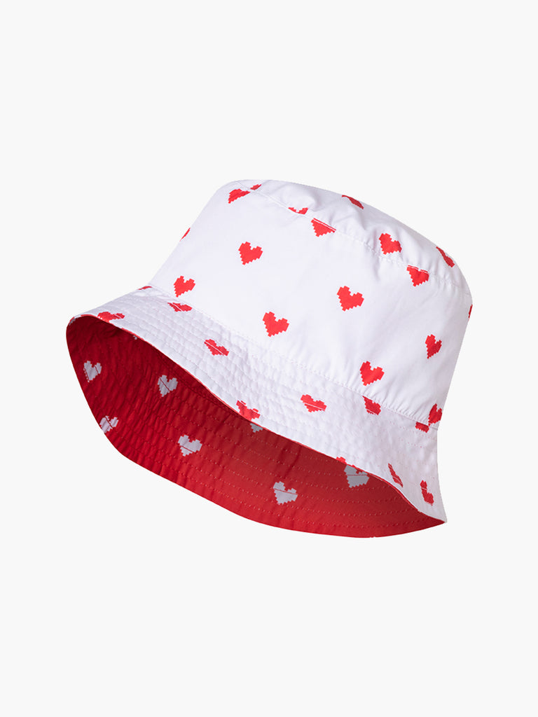 Bucket Hat | Red/White Pixel Hearts | Fashionkind