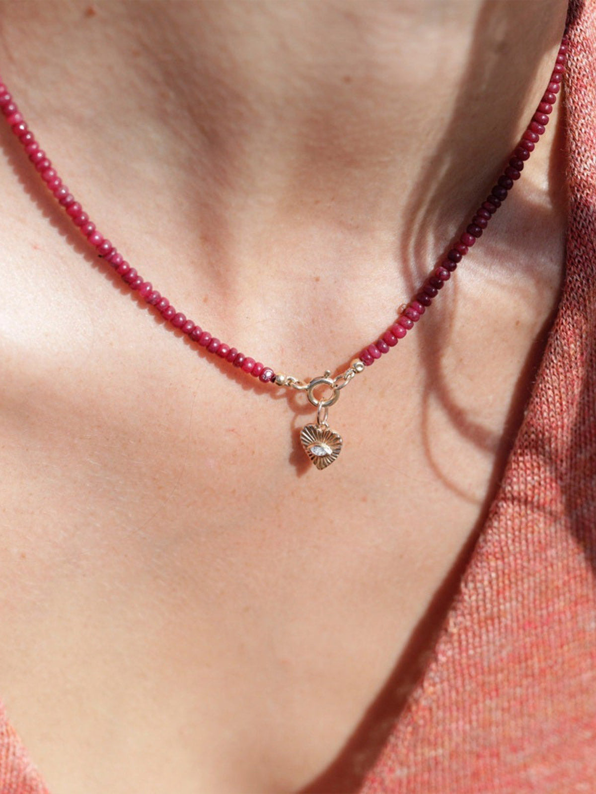 Sunbeam Heart Charm | Pink Tourmaline Sunbeam Heart Charm | Pink Tourmaline