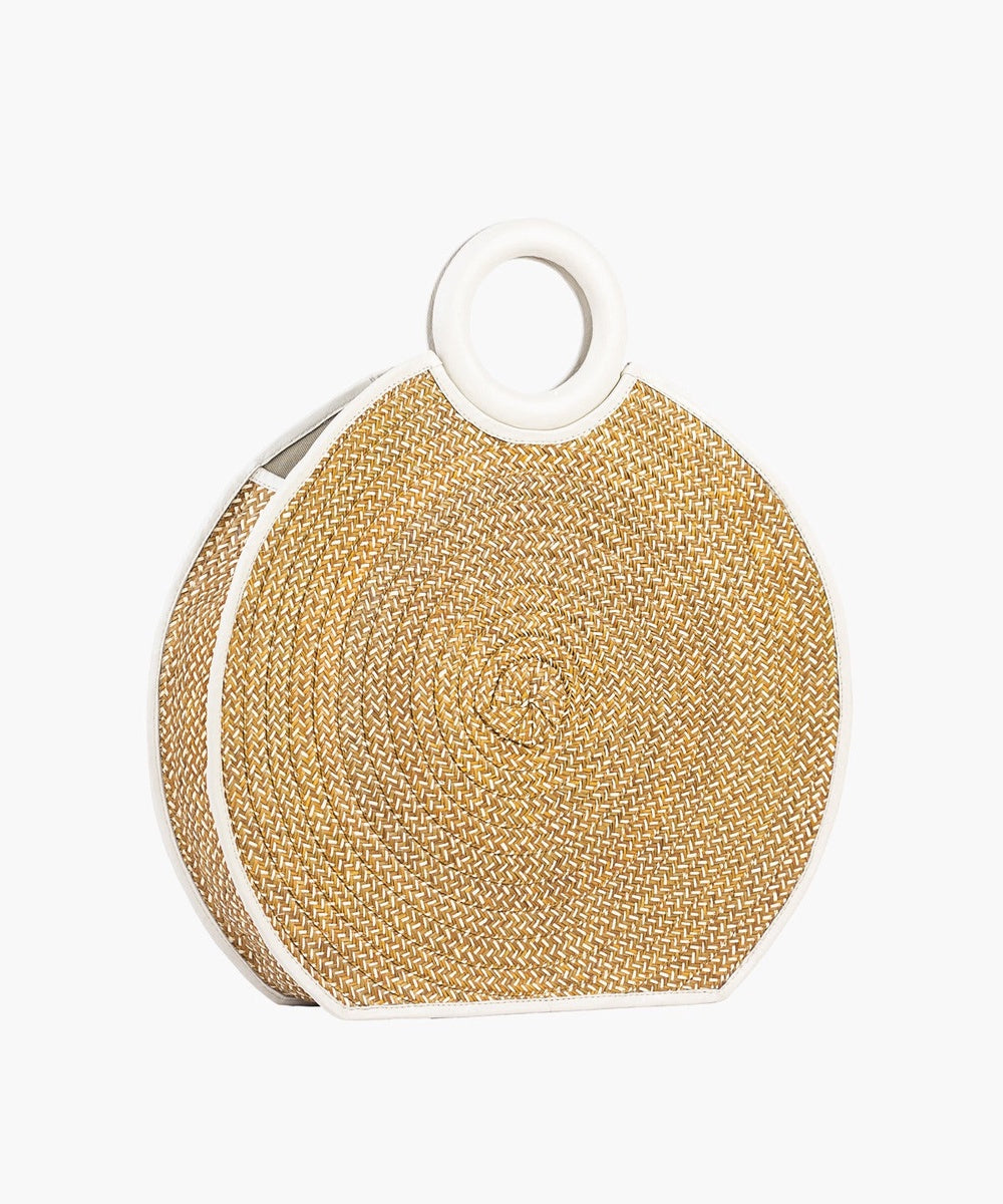 Zenu Large Handbag in Leather and Cana Flecha | Crème