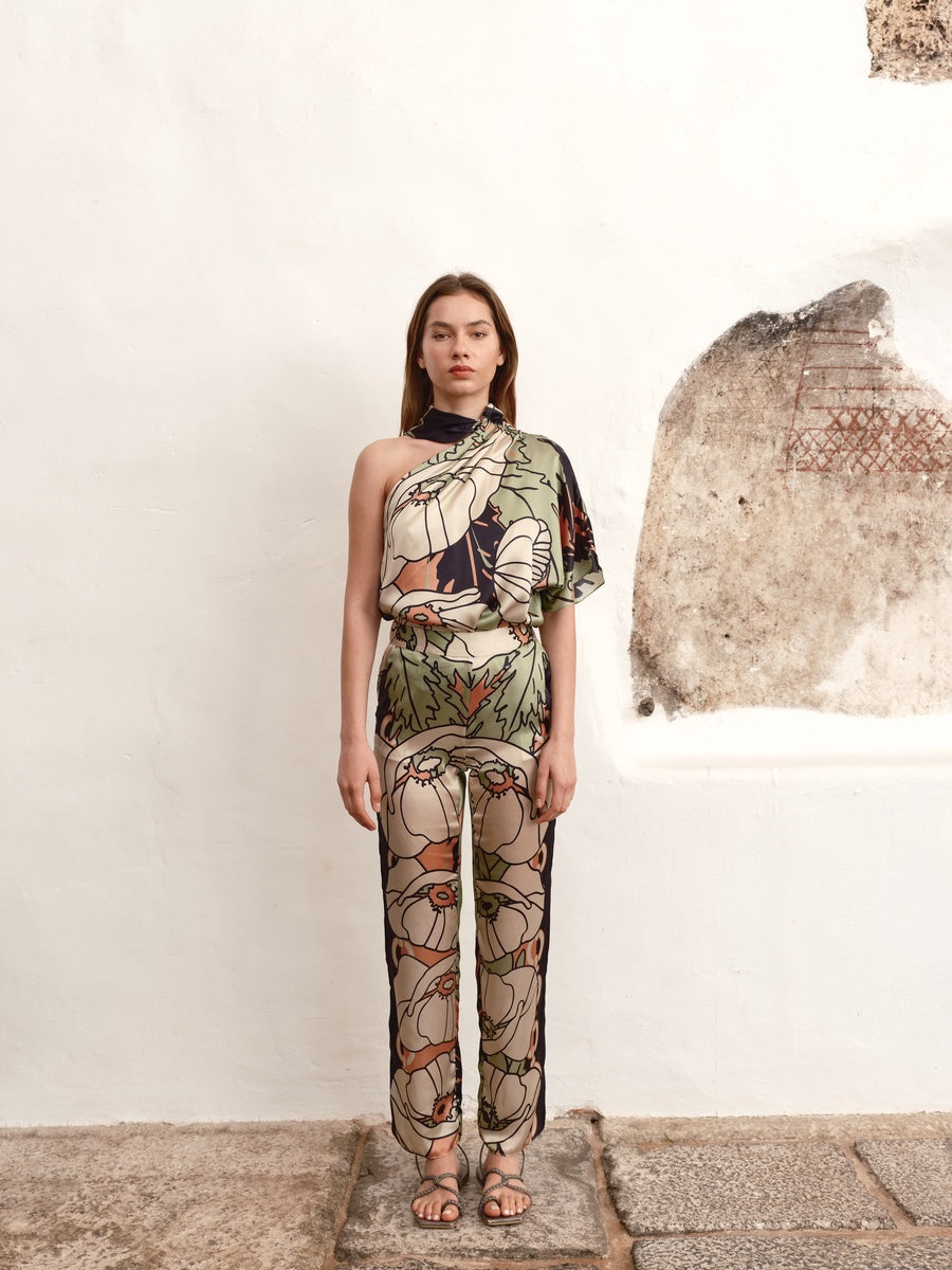 Santo Tomas Satin Silk Pants | Sage Gladiolos Garden Santo Tomas Satin Silk Pants | Sage Gladiolos Garden