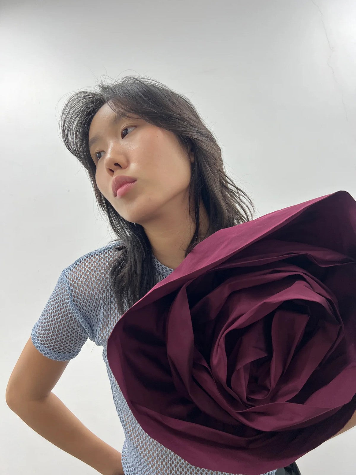 Rosa Mesh T-Shirt | Baby Blue with Burgundy Rosa Mesh T-Shirt | Baby Blue with Burgundy