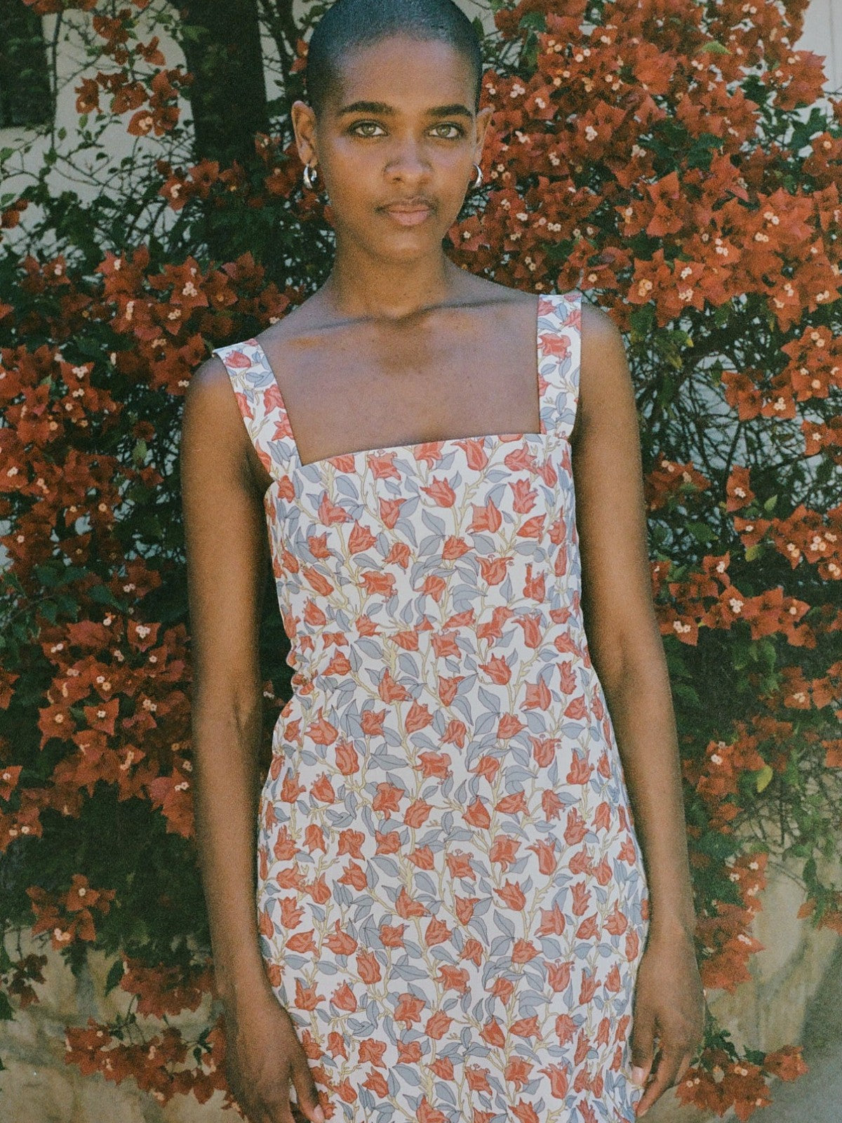 Curved-Hem Mini Dress | Red Bougainvillea