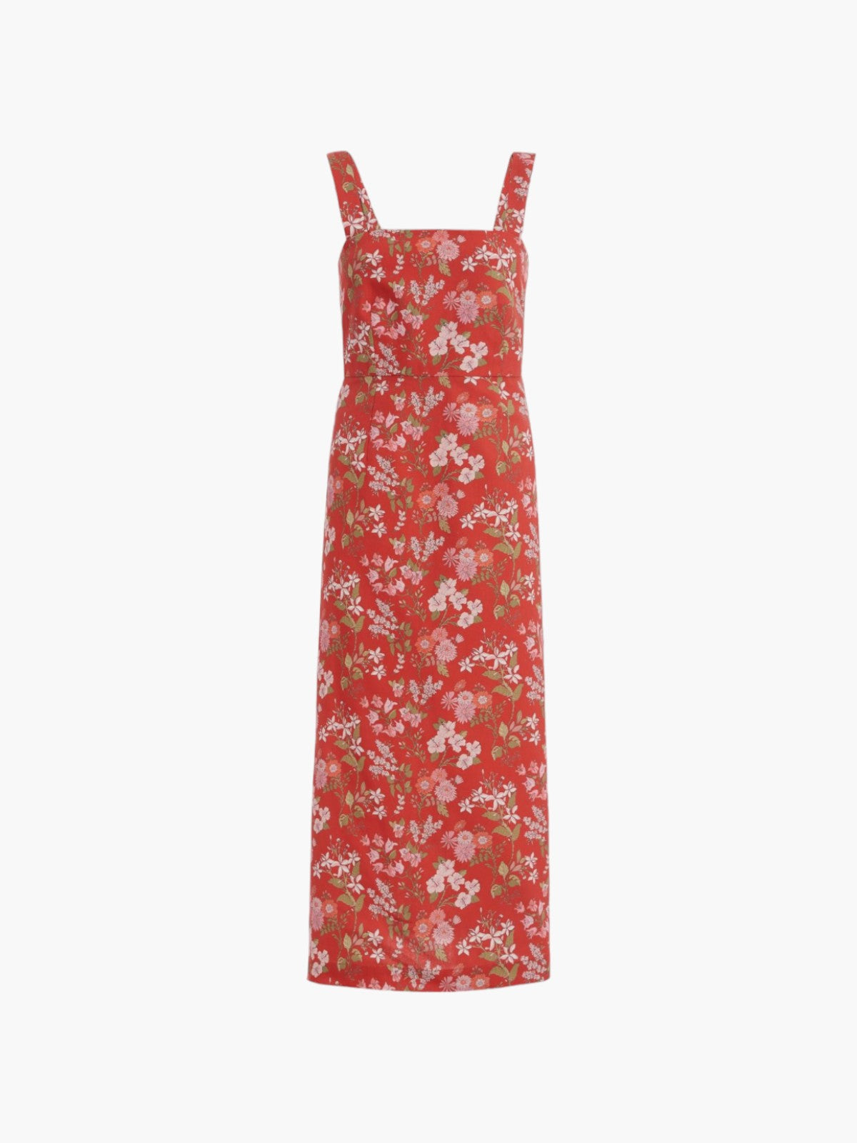 Long Slip Dress | Red with Pink Floral