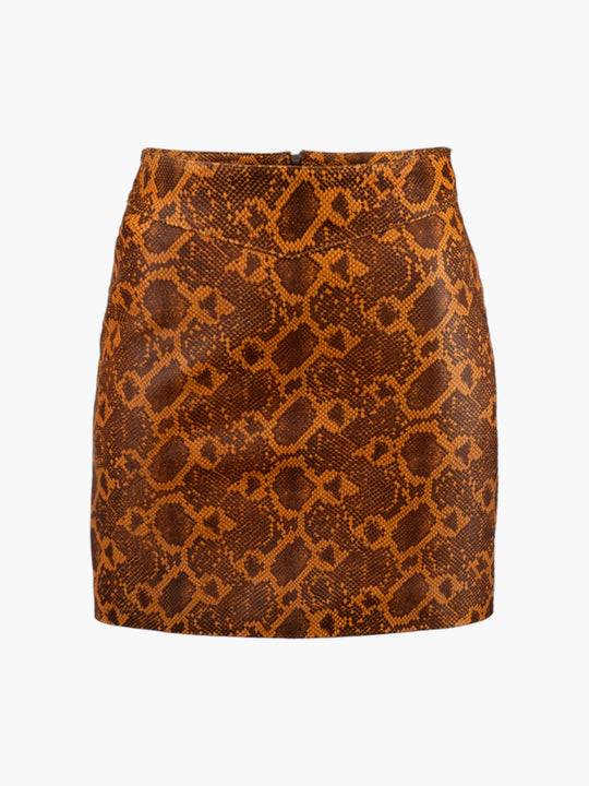 Eartha Leather Mini Skirt | Engraved Python Brown