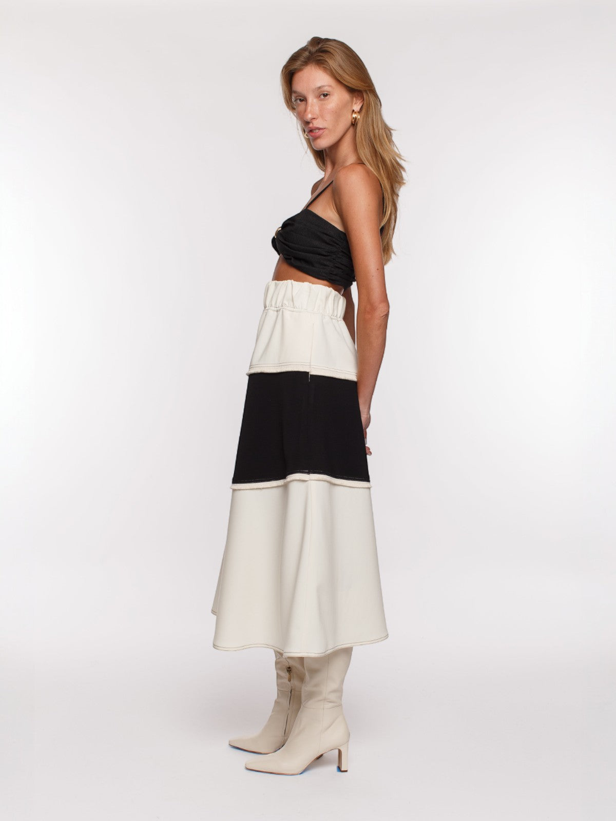 Gabriella Stretch Midi Skirt | Ivory/Black Gabriella Stretch Midi Skirt | Ivory/Black