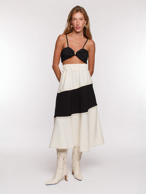 Gabriella Stretch Midi Skirt | Ivory/Black Gabriella Stretch Midi Skirt | Ivory/Black
