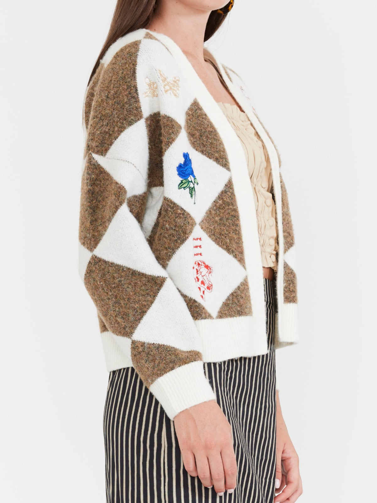 Argyle Party Cardigan | Brown & Tan Check with Patchwork Argyle Party Cardigan | Brown & Tan Check with Patchwork