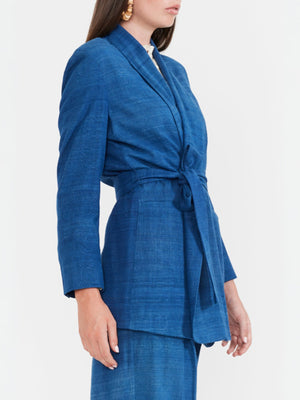 Blazer With Waist Tie | Maati Indigo Silk Blazer With Waist Tie | Maati Indigo Silk