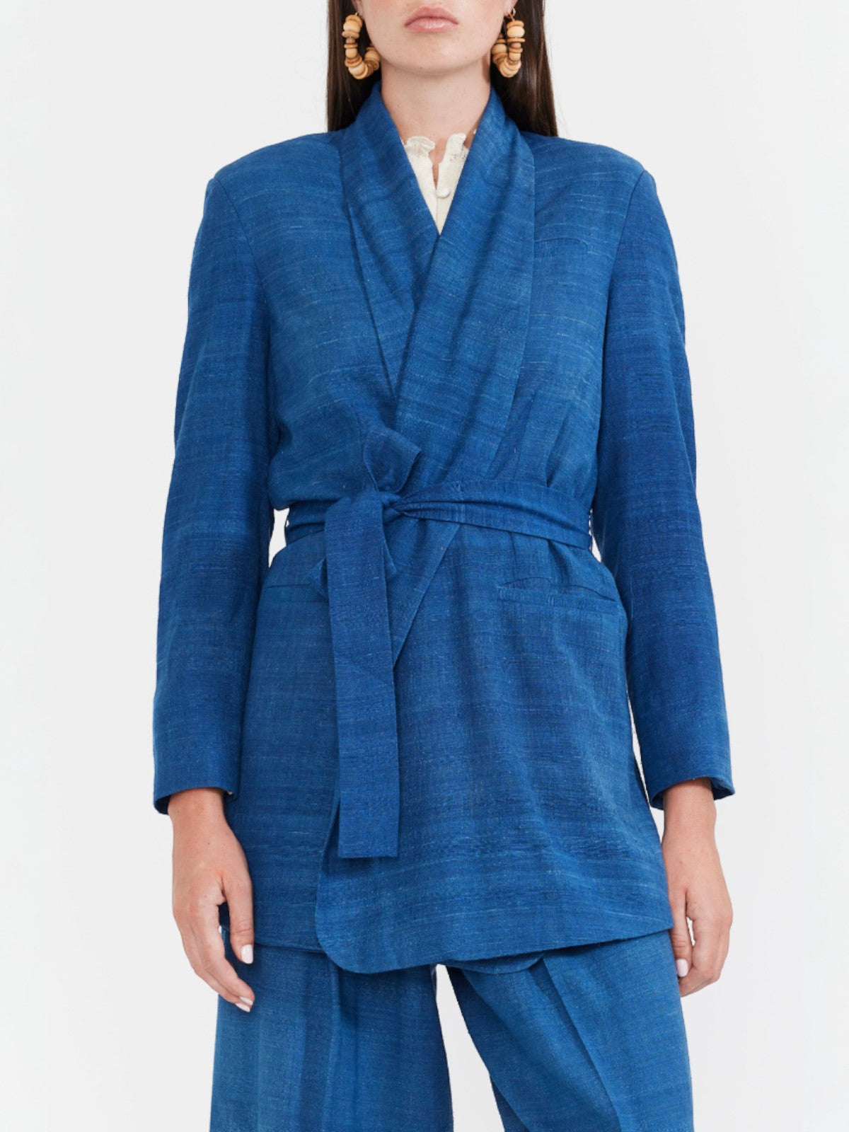 Blazer With Waist Tie | Maati Indigo Silk Blazer With Waist Tie | Maati Indigo Silk