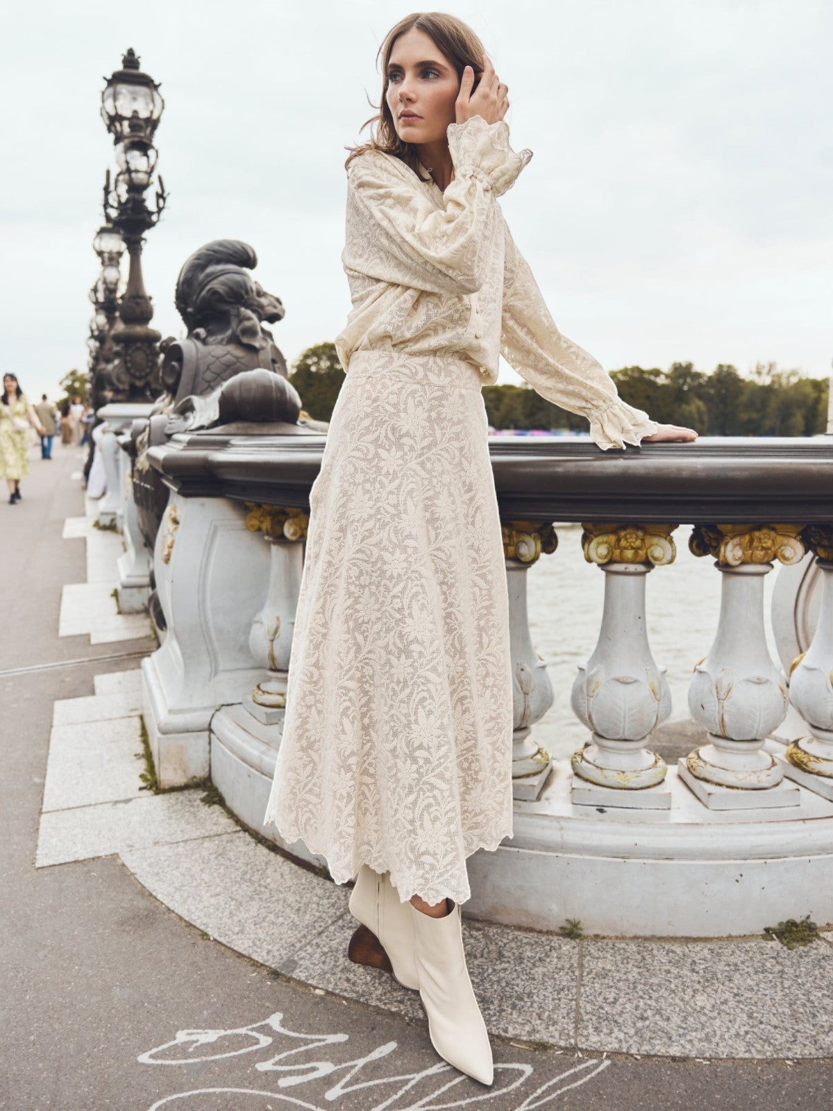 Carly Midi Skirt | Ivory Crochet Lace