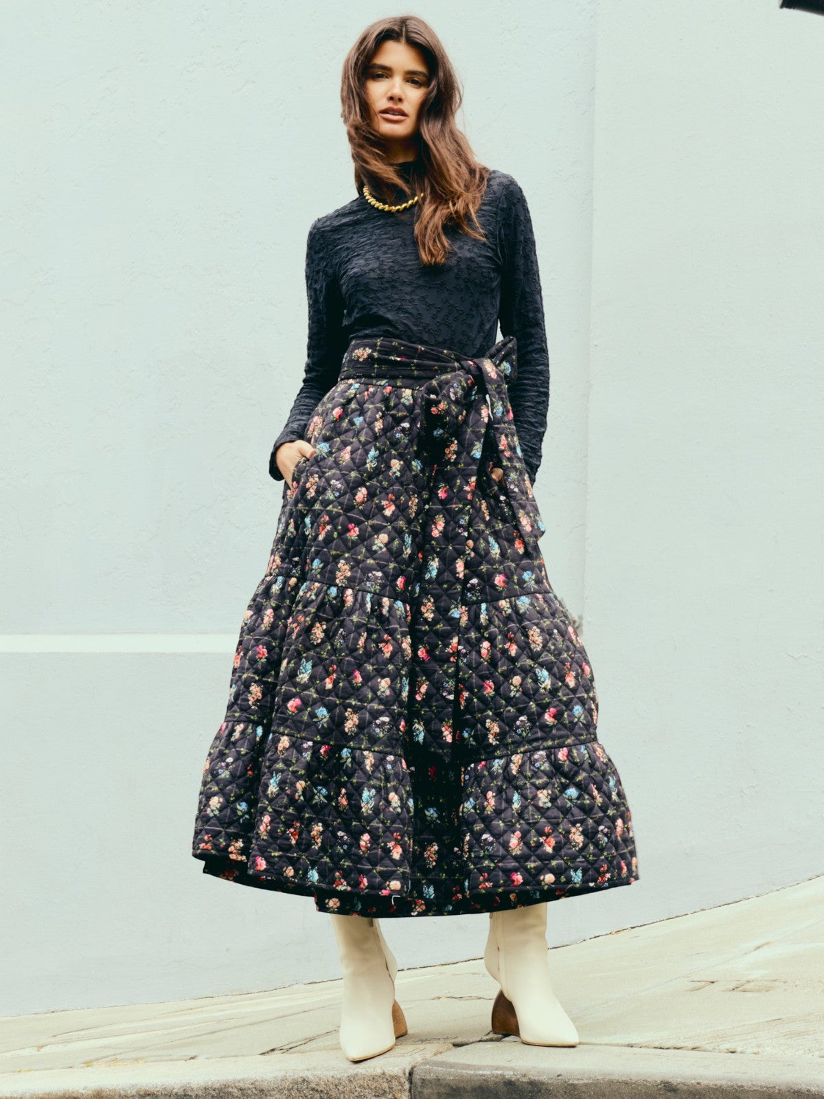 Celine Skirt | Quilted Florence Black Floral Celine Skirt | Quilted Florence Black Floral