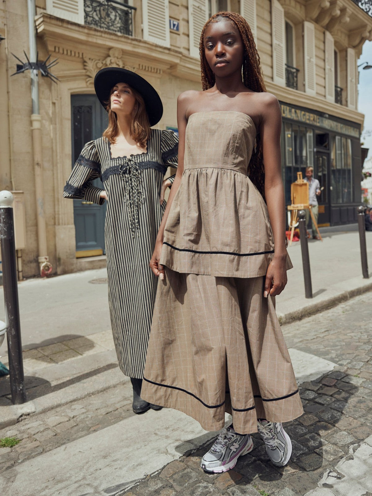 Daisy Dress | Coco Check with Baby Blue Pinstripe