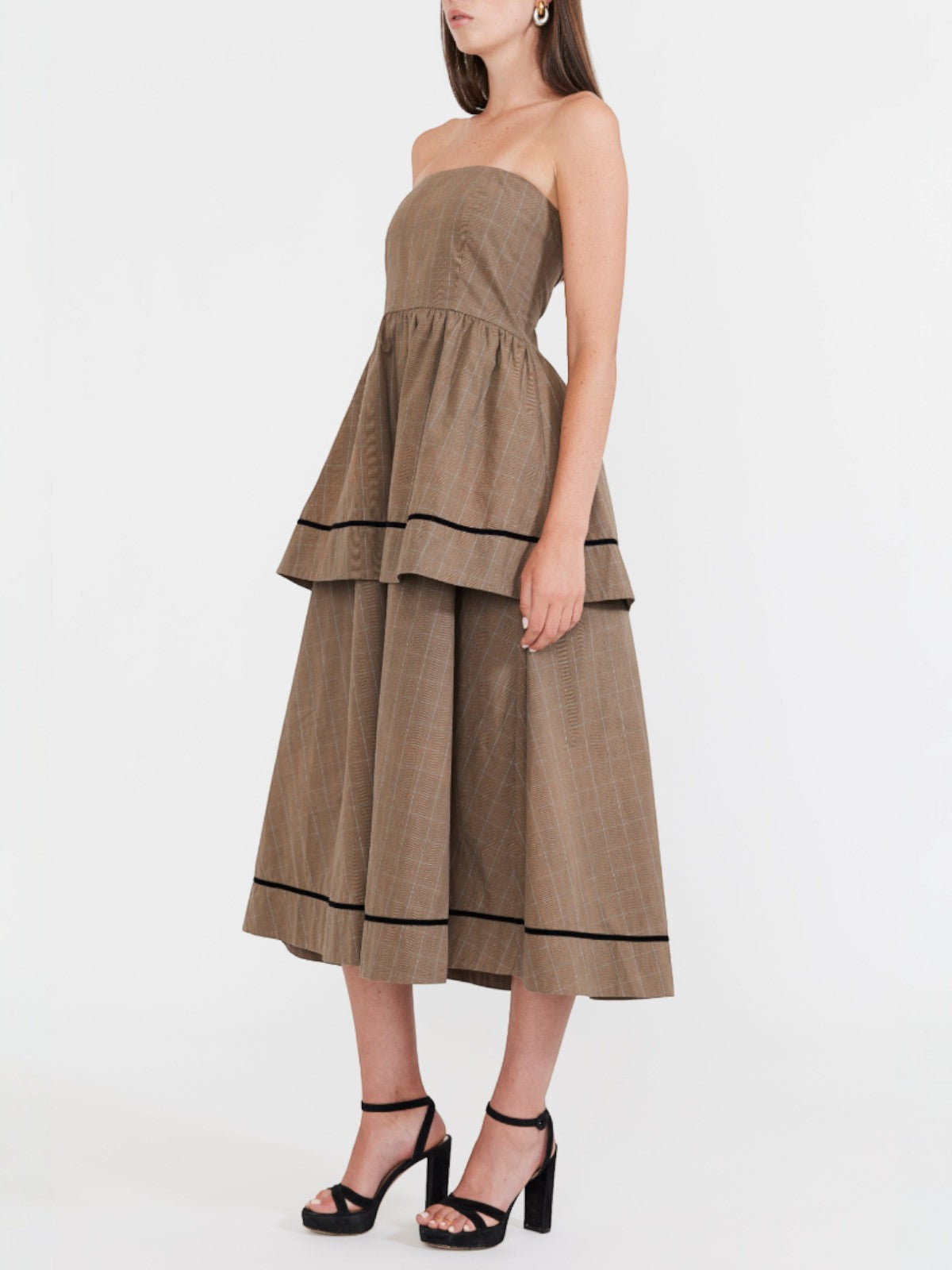 Daisy Dress | Coco Check with Baby Blue Pinstripe