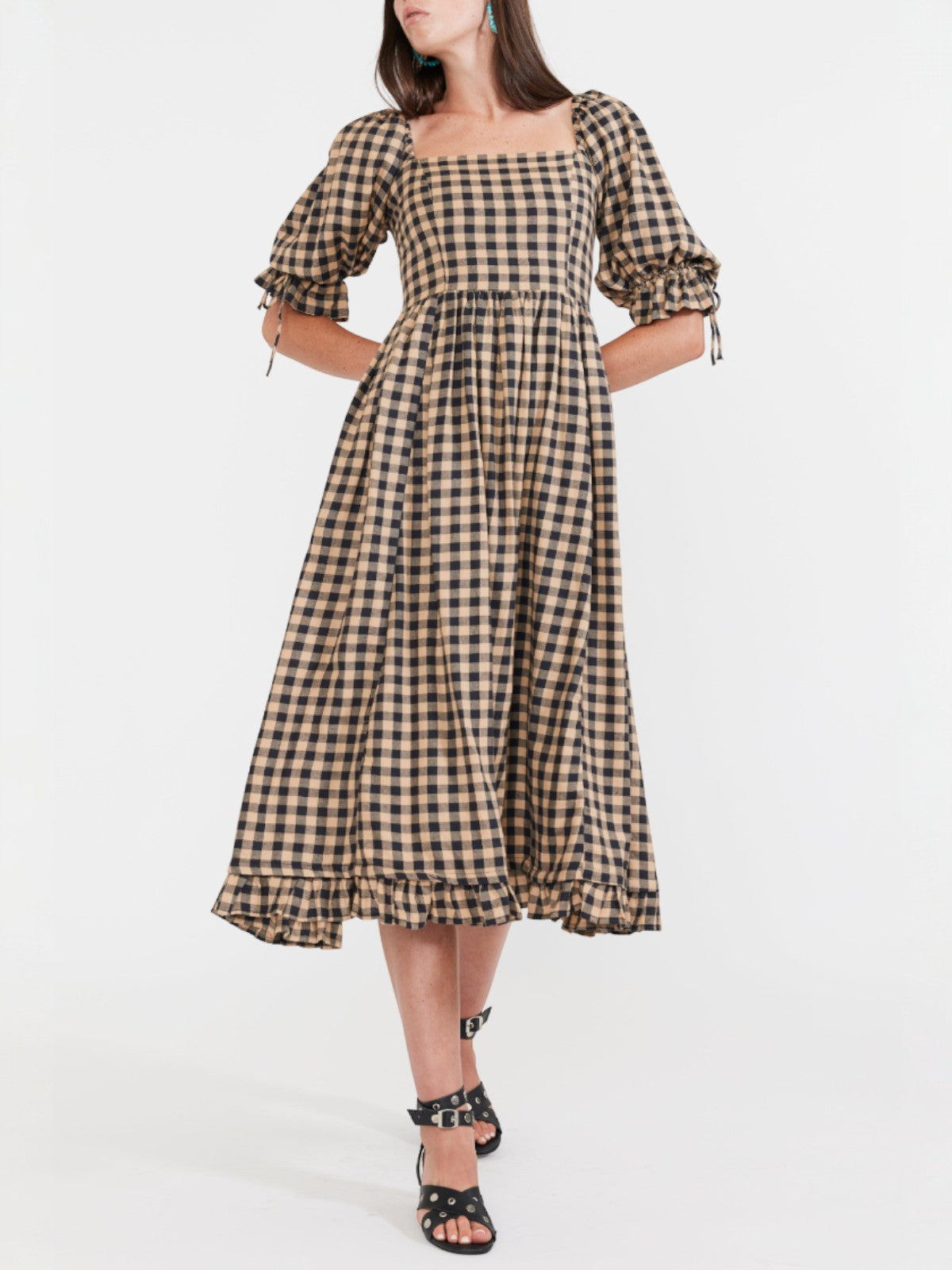 Grace Midi Dress | Black & Tan Check