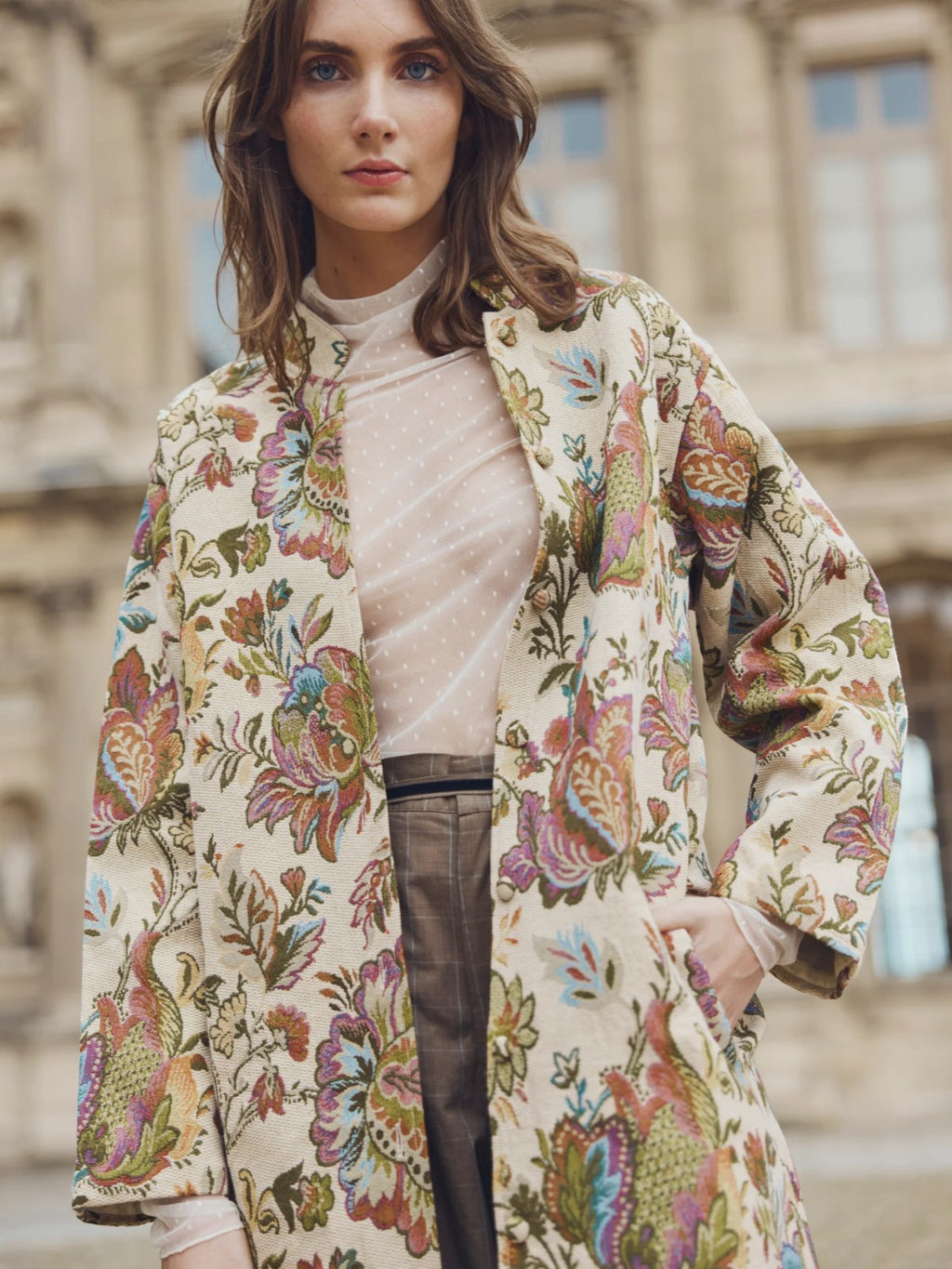 Janean Midi Jacket | Rainbow Floral Jacquard