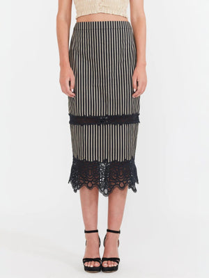 Lacey Midi Skirt | Black & Khaki Stripe Lacey Midi Skirt | Black & Khaki Stripe