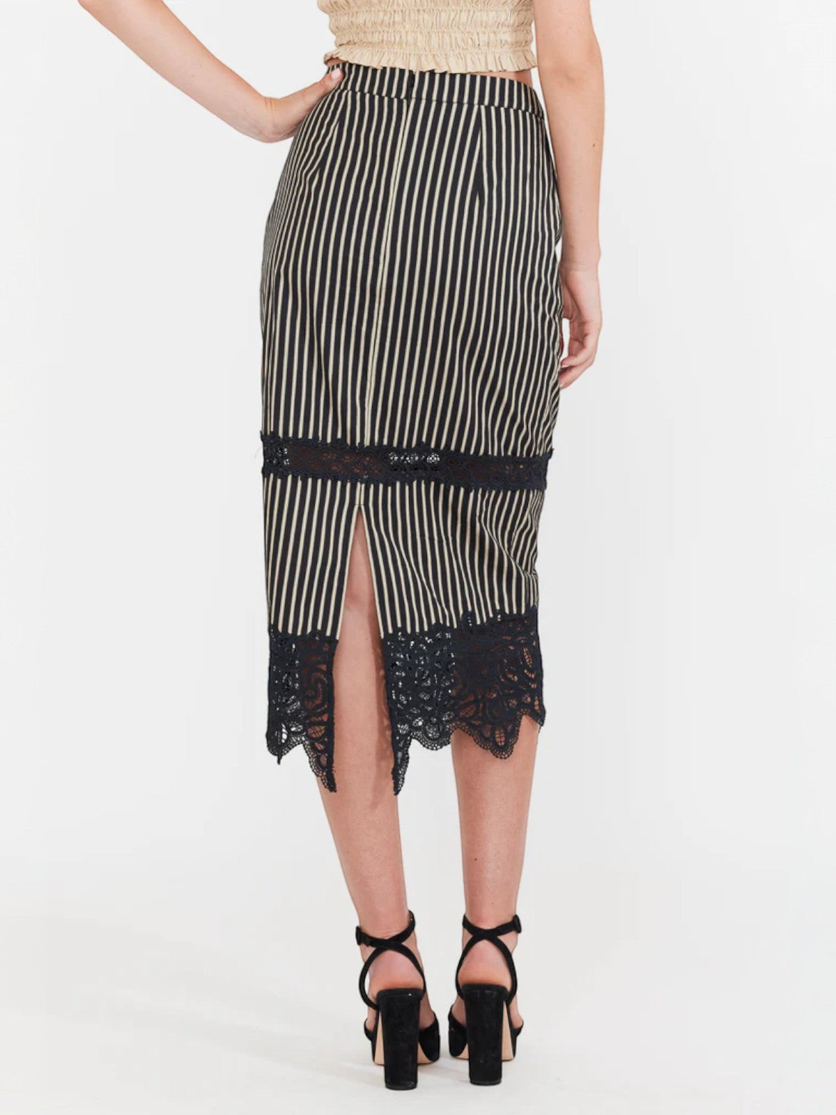 Lacey Midi Skirt | Black & Khaki Stripe Lacey Midi Skirt | Black & Khaki Stripe