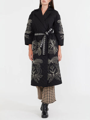 Palak Embroidered Quilted Wrap Jacket | Black Palak Embroidered Quilted Wrap Jacket | Black