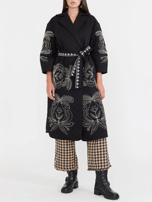 Palak Embroidered Quilted Wrap Jacket | Black Palak Embroidered Quilted Wrap Jacket | Black