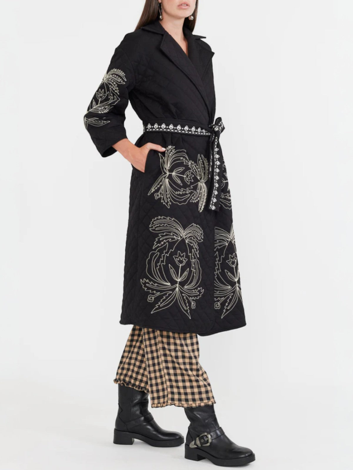 Palak Embroidered Quilted Wrap Jacket | Black Palak Embroidered Quilted Wrap Jacket | Black