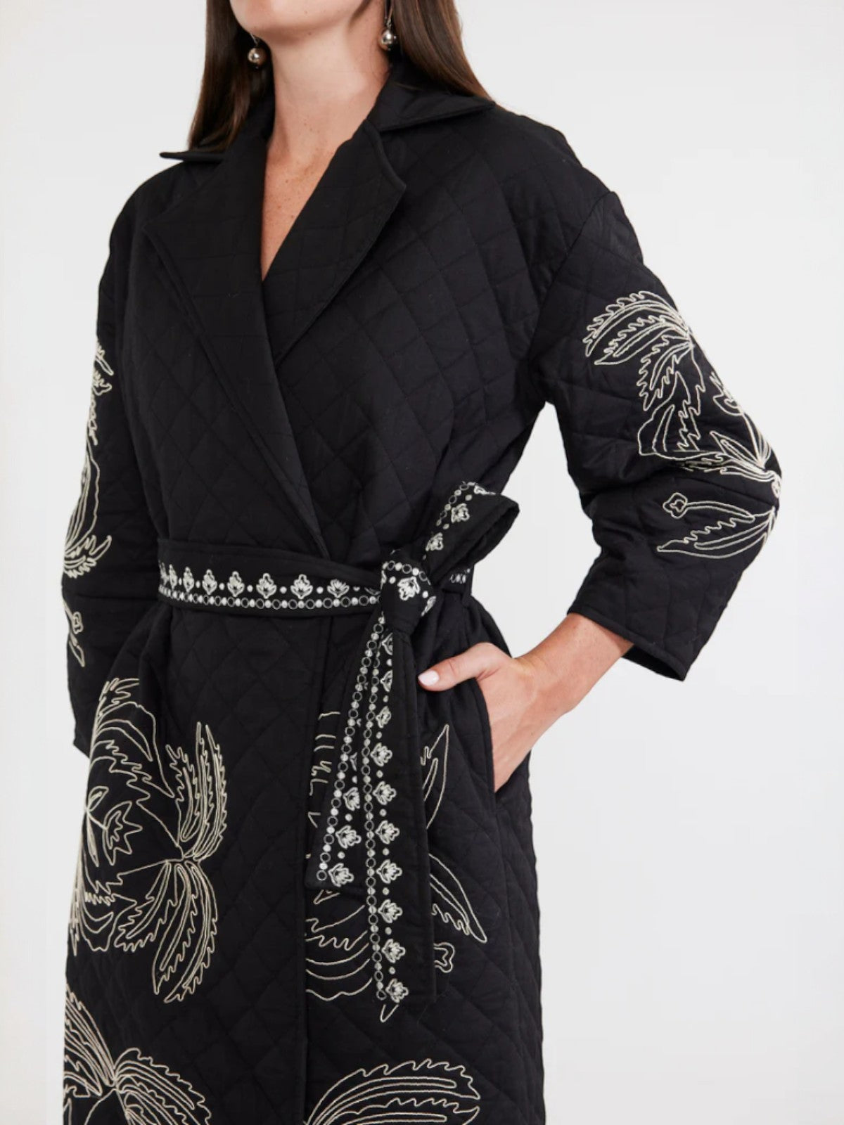 Palak Embroidered Quilted Wrap Jacket | Black Palak Embroidered Quilted Wrap Jacket | Black