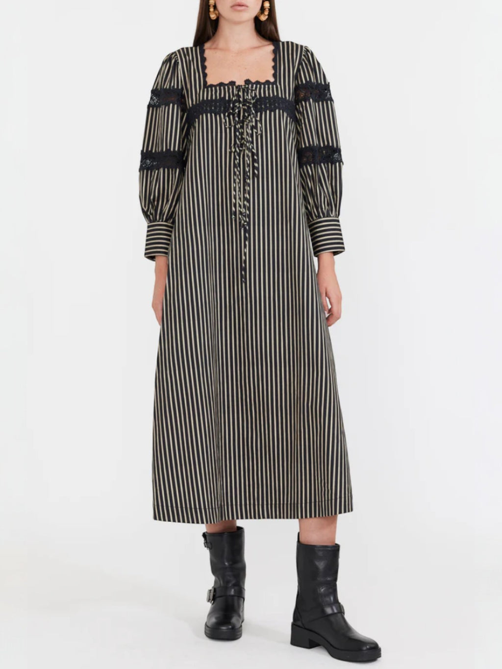 Tara Maxi Dress | Black & Khaki Stripe