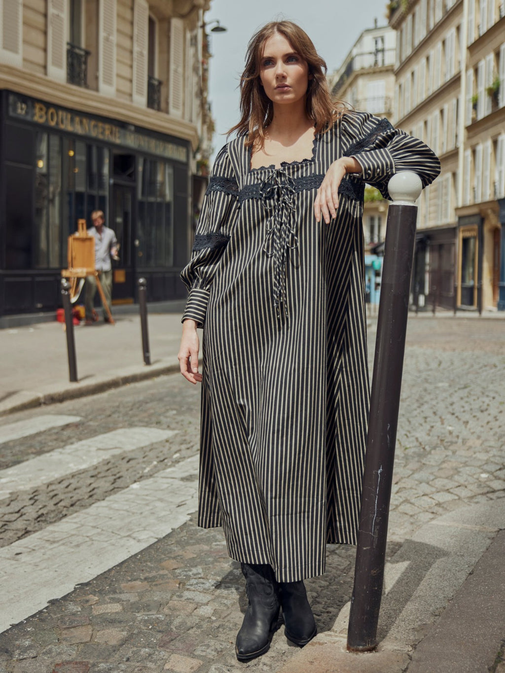 Tara Maxi Dress | Black & Khaki Stripe