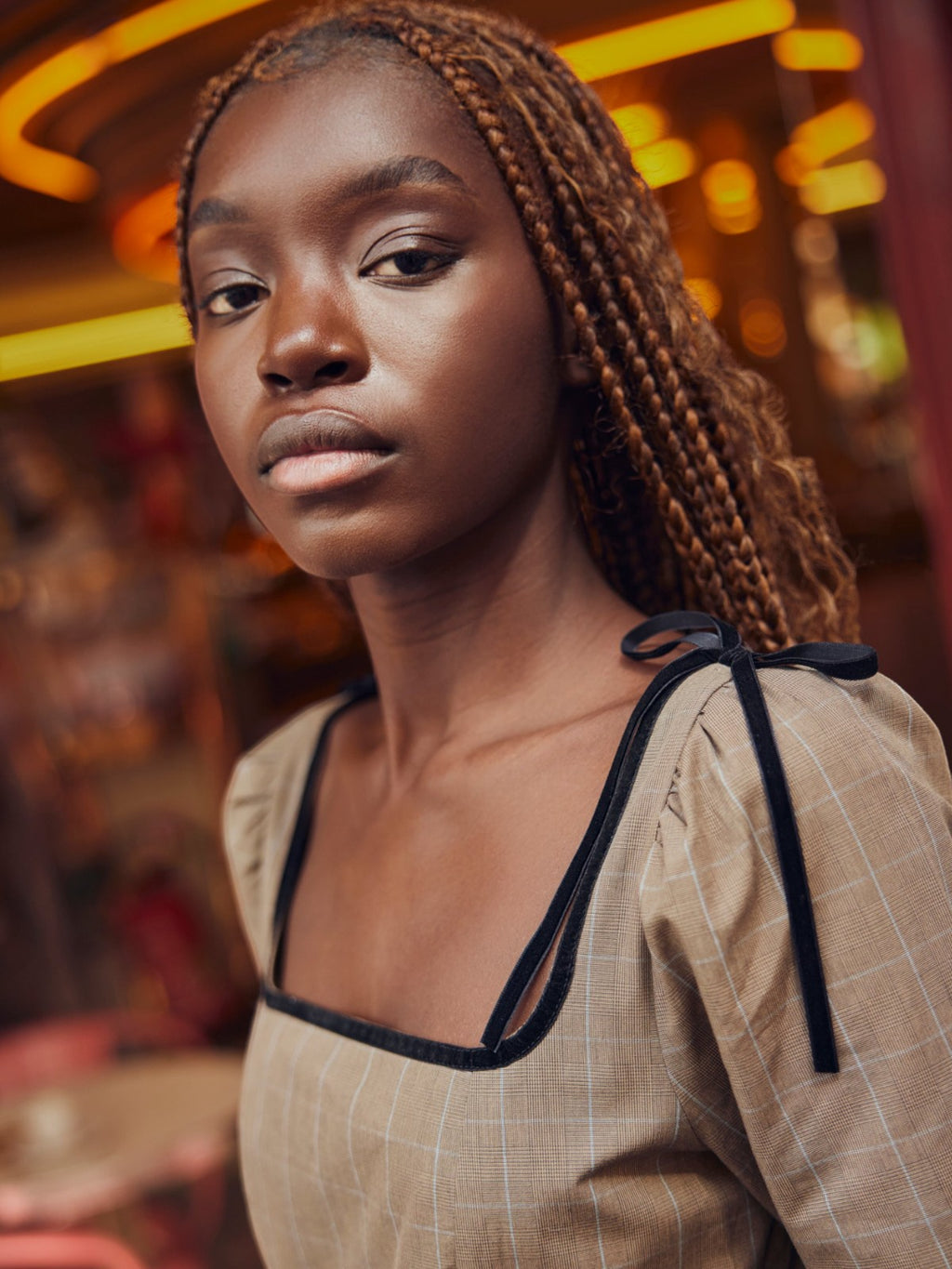 Tatum Mini Dress | Coco Check with Baby Blue Pinstripe