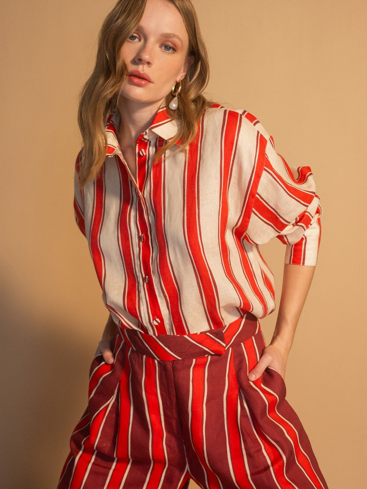 Marine Stripe Blouse | Cherry Red Marine Stripe Blouse | Cherry Red