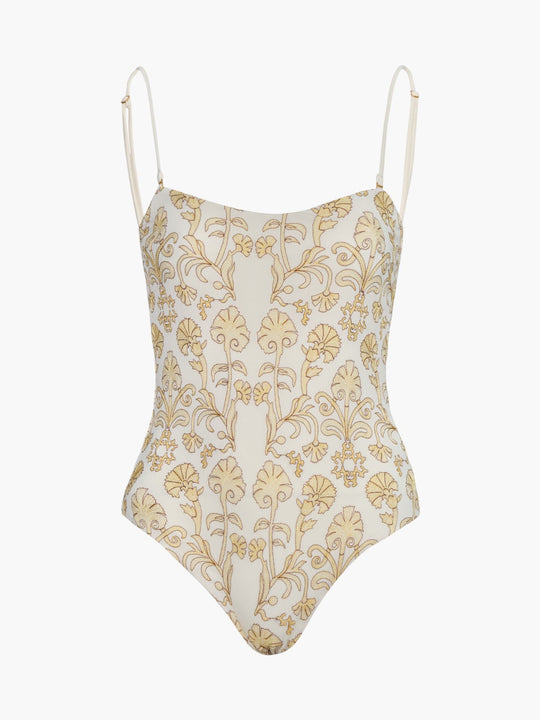 Esteros Embroidered One Piece | Yellow Flowers/Ivory