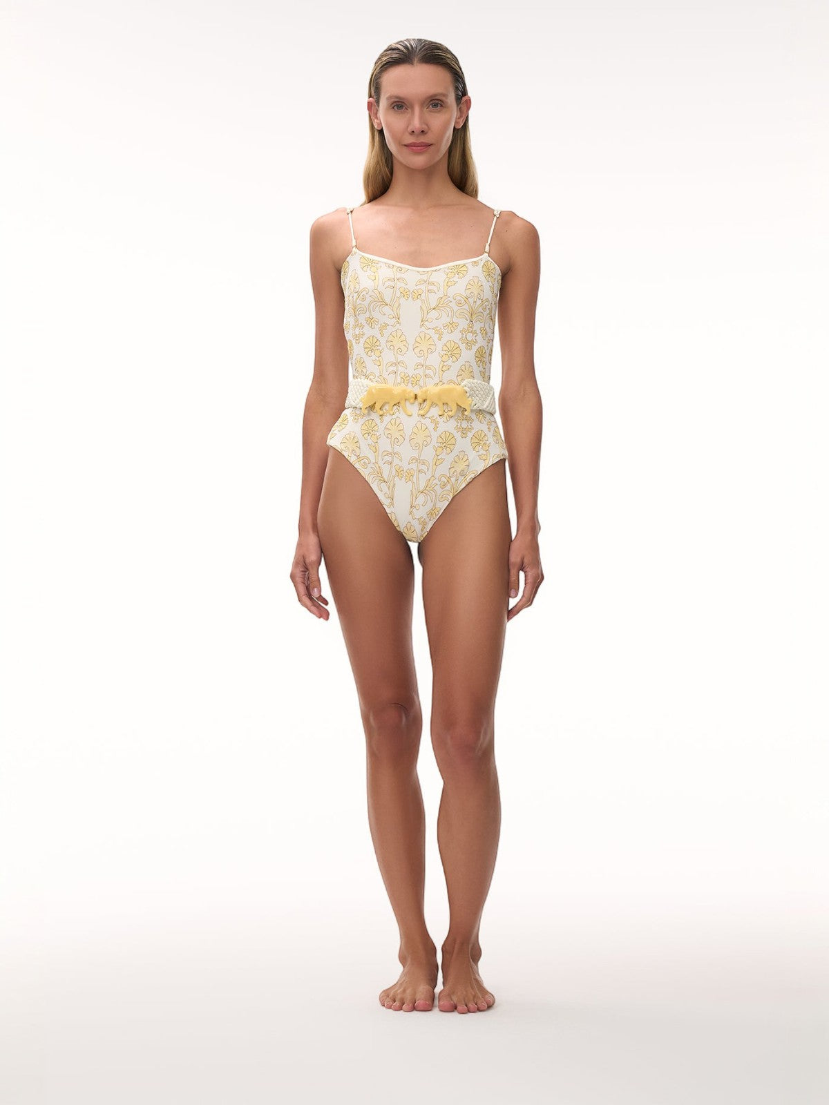 Esteros Embroidered One Piece | Yellow Flowers/Ivory