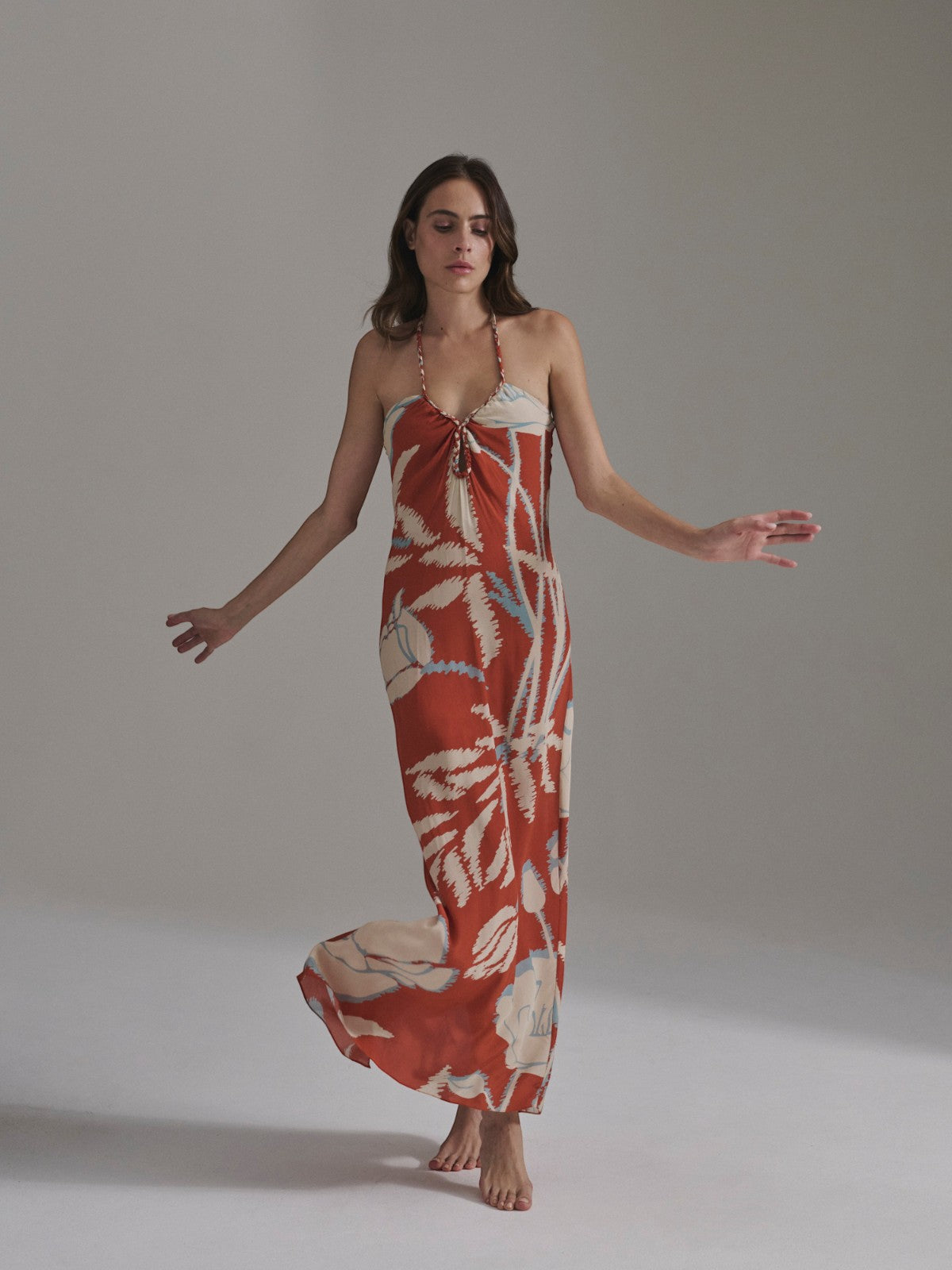Amazonia Crepe Chine Maxi Dress | Orange Gladiolos Amazonia Crepe Chine Maxi Dress | Orange Gladiolos
