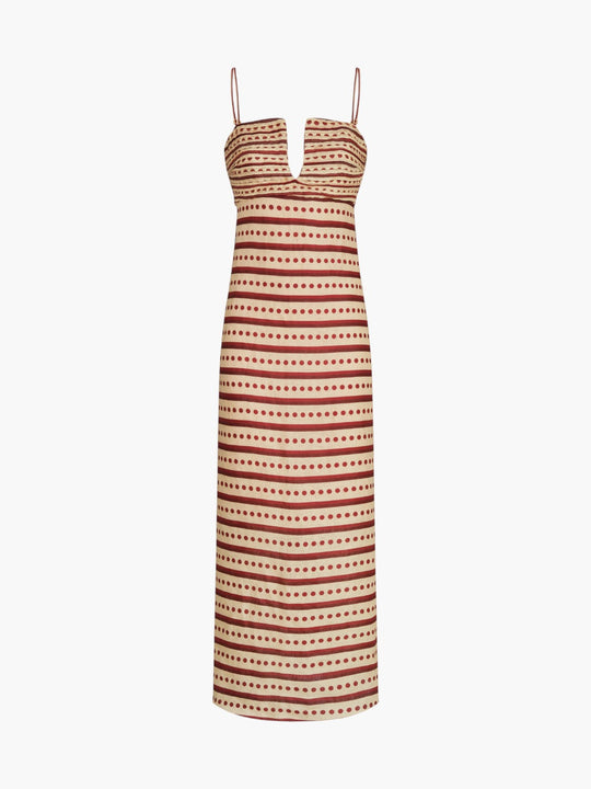 Antigüa Linen Midi Dress | Red Stripes