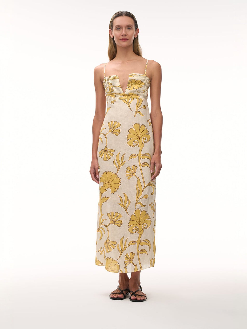 Antigüa Linen Midi Dress | Yellow Flowers