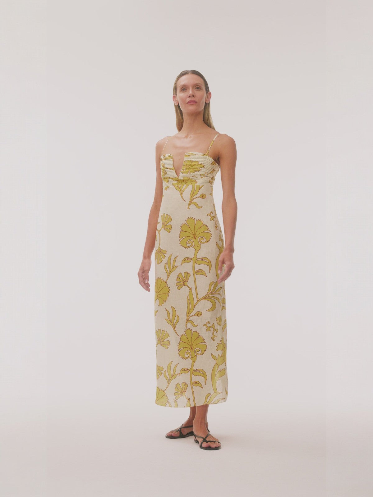 Antigüa Linen Midi Dress | Yellow Flowers Antigüa Linen Midi Dress | Yellow Flowers