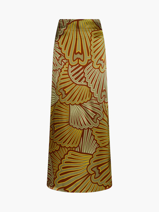 Carlota Satin Silk Maxi Skirt | Yellow Intricate Shells