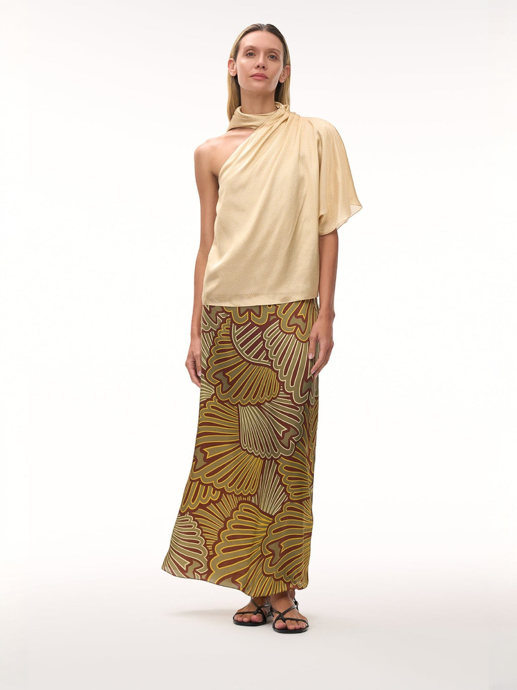 Carlota Satin Silk Maxi Skirt | Yellow Intricate Shells