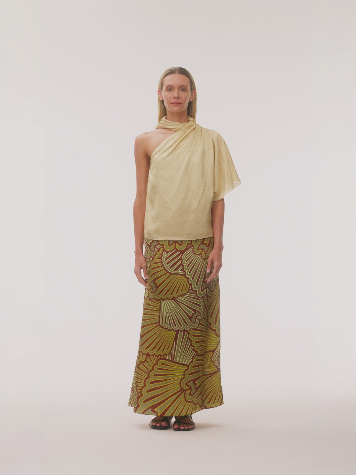 Carlota Satin Silk Maxi Skirt | Yellow Intricate Shells Carlota Satin Silk Maxi Skirt | Yellow Intricate Shells