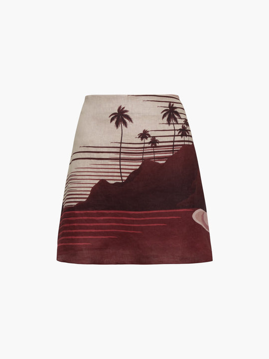 Carmelita Linen Mini Skirt | Red Tropical Landscape